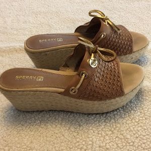 Sperry Hillsboro Cognac Woven Leather Platforms